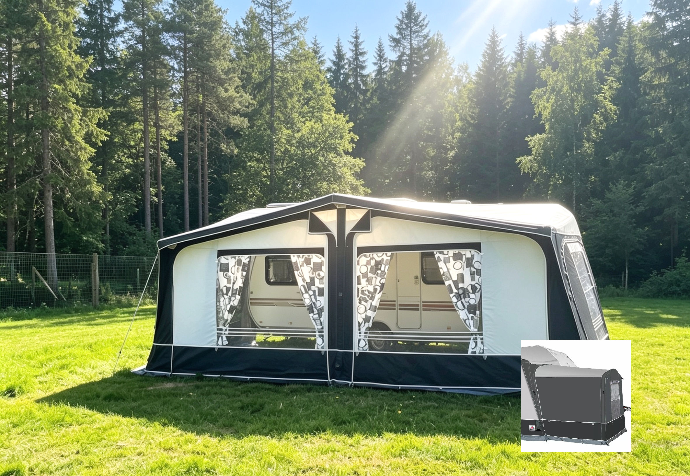 Dorema Daytona Air seasonal caravan awning Size 9 (850–875cm) with tall inflatable annexe in excellent used condition.