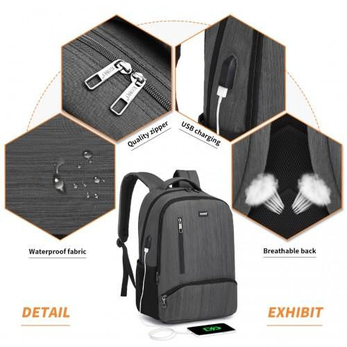 Miniatura: E1978 - Kono Multi Compartment Backpack with USB Connectivity - Grey