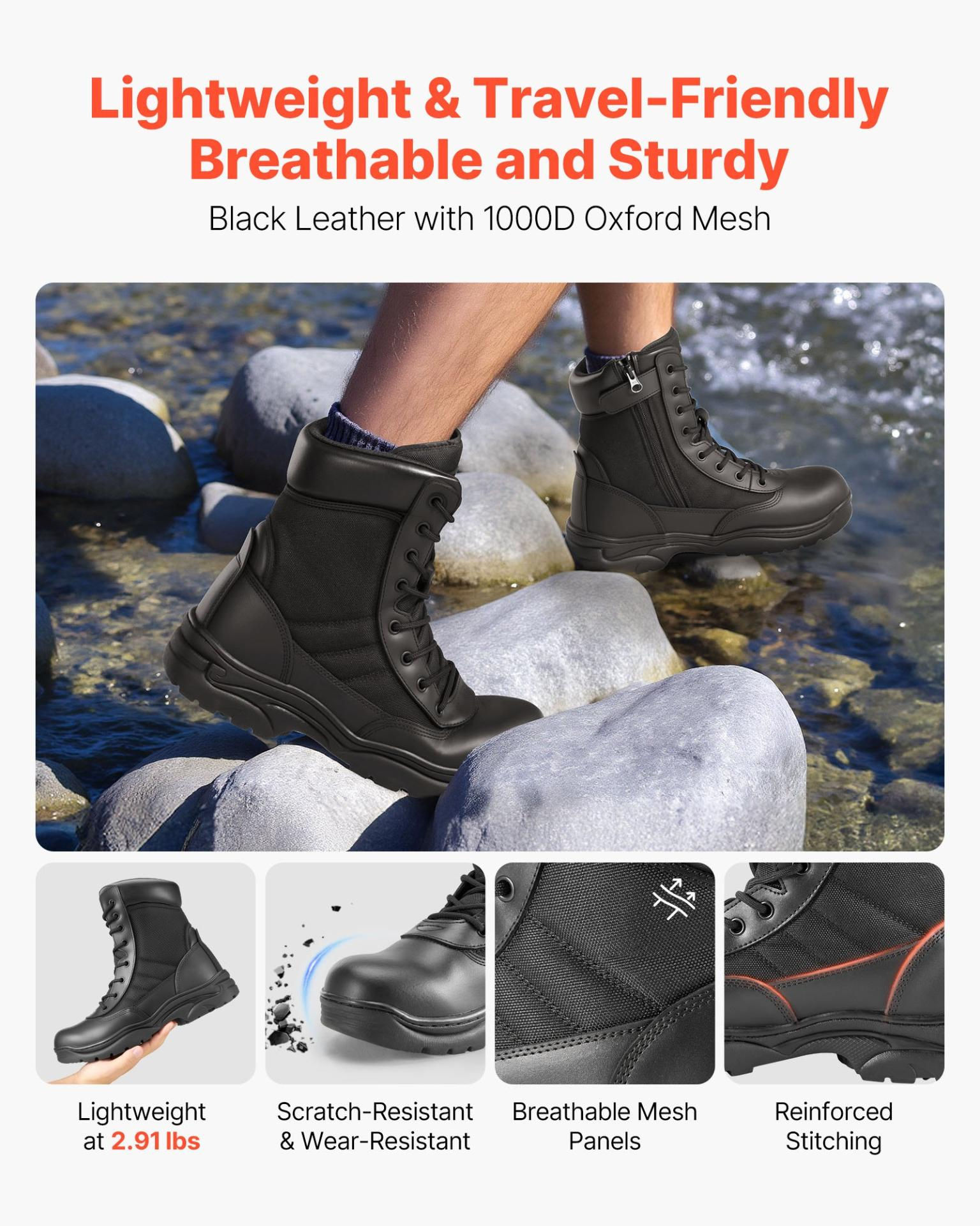 VEVOR Botas T�cticas Militares Hombre, 203 mm, Ligeras y Transpirables