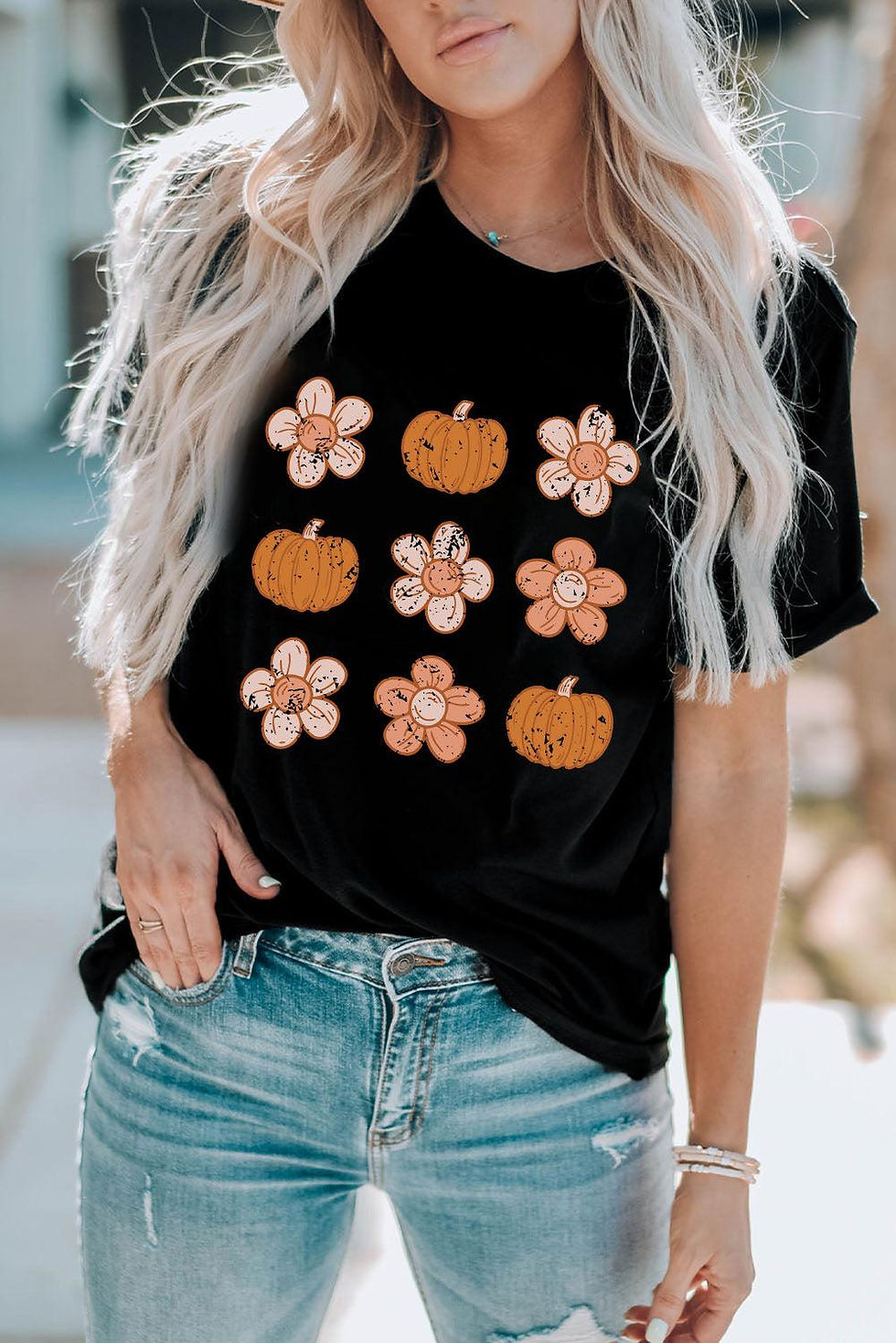 Miniatura: Molly Pumpkin Flower Graphic Top