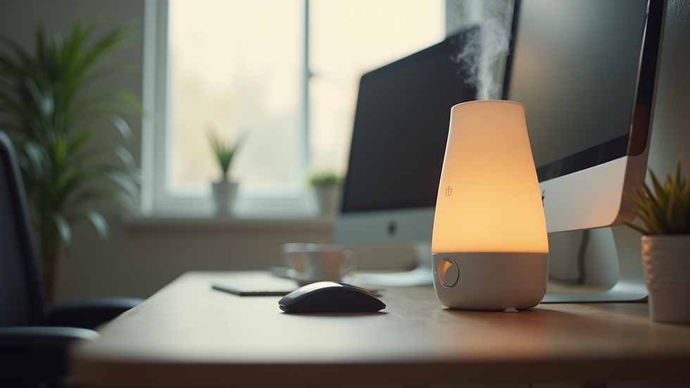 Eye-level view of a humidifier on a desk near a computer