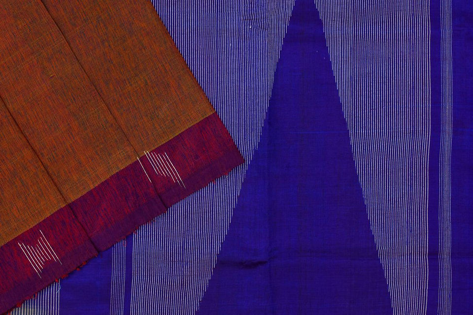 Orangish blue Banana silk sari