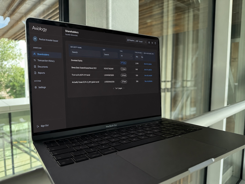 Laptop showing Axiology shareholder registry UI