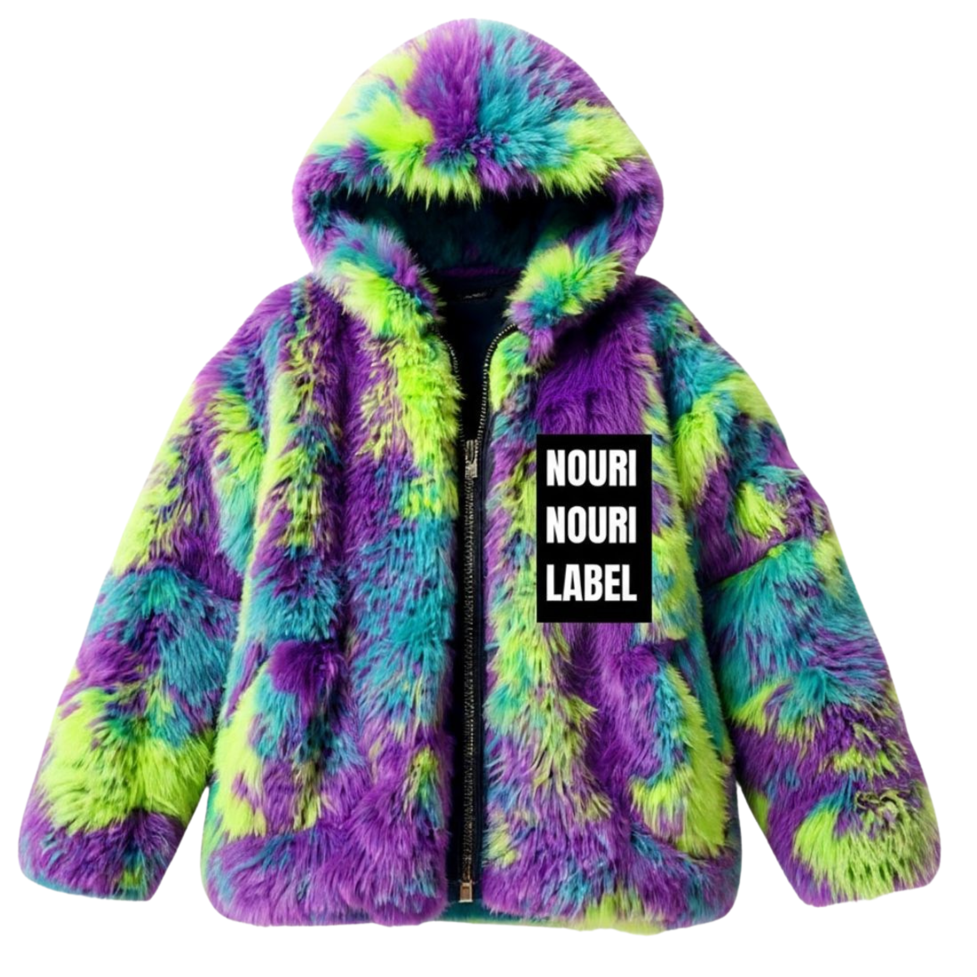 NOURI NOURI LABEL Oversized Faux Fur Jacket 'Electric Spheres'