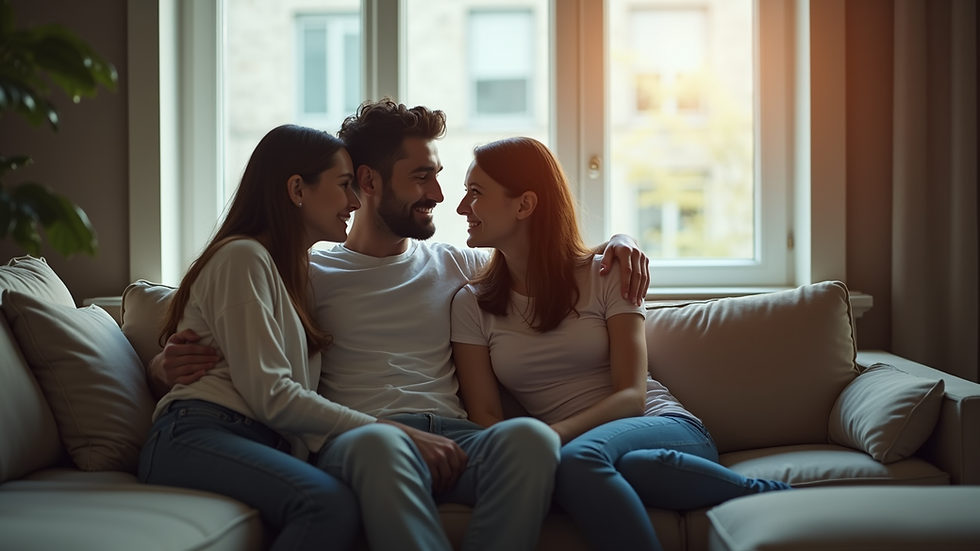 Close-up view of a couple sitting together on a couch during a therapy session