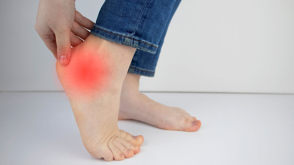 Close-up of foot on tiptoe with painful heel