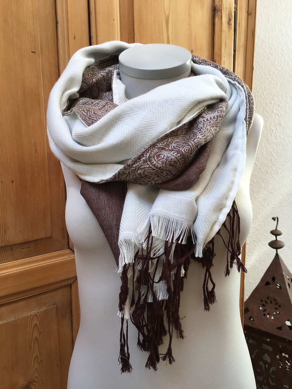 Miniature : pashmina écharpe cachemire fin et fibres mélangées taupe épaisse création association Maili