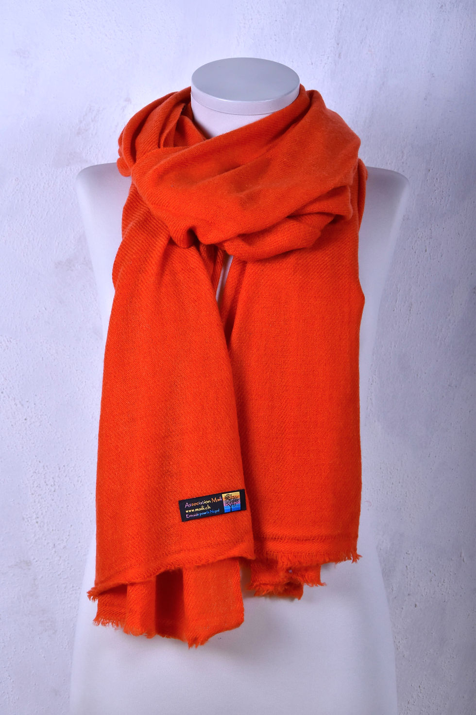 Miniature : pashmina châle cachemire laine orange corail automne hiver association Maili