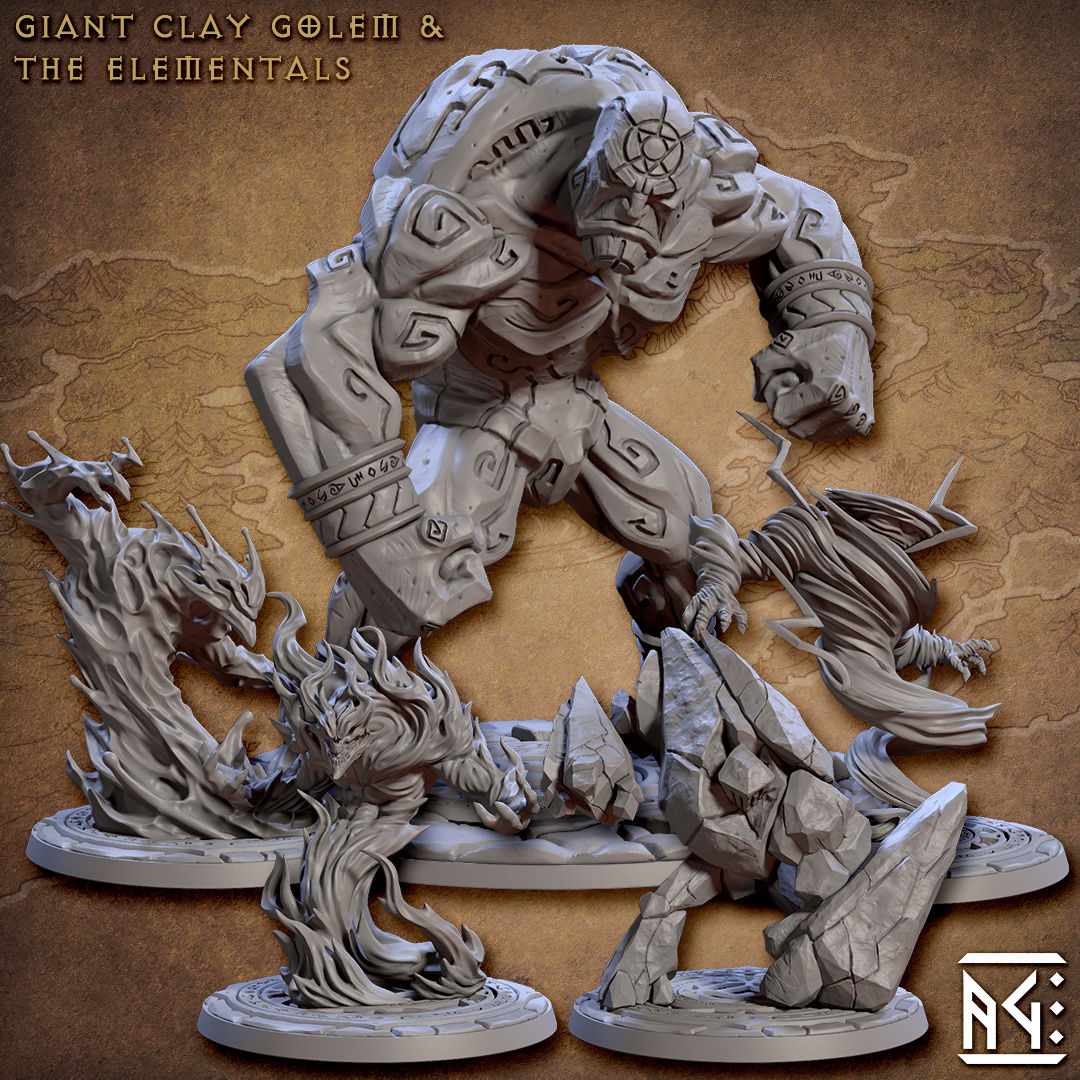 Arcanists Guild Giant Clay Golem & The Elementals