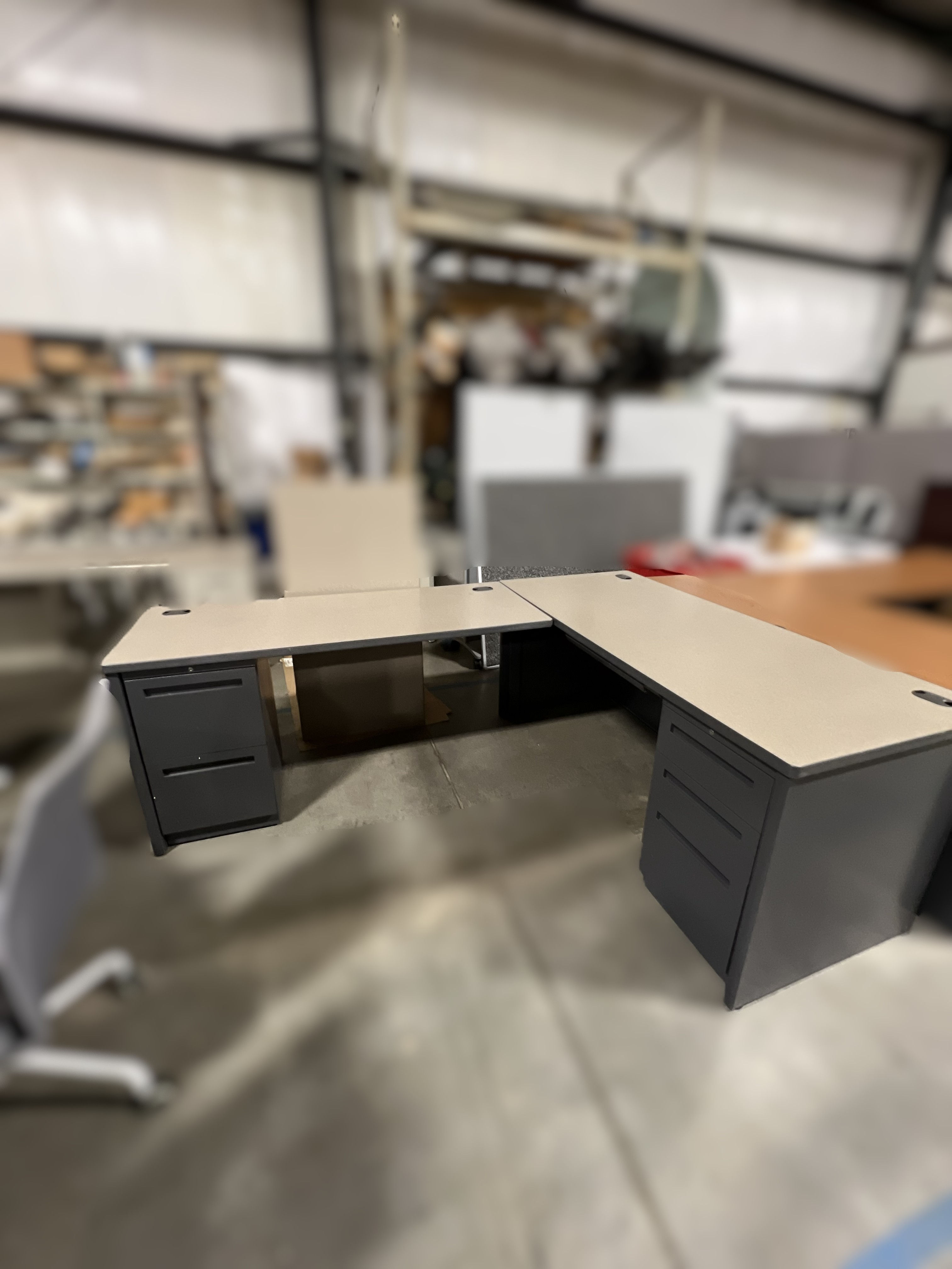 Gray Hon Dual Ped L Shape Desk