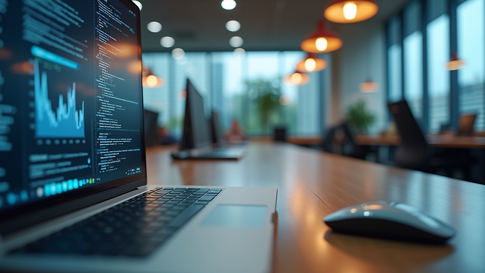 Close-up view of a modern office workspace with advanced technology
