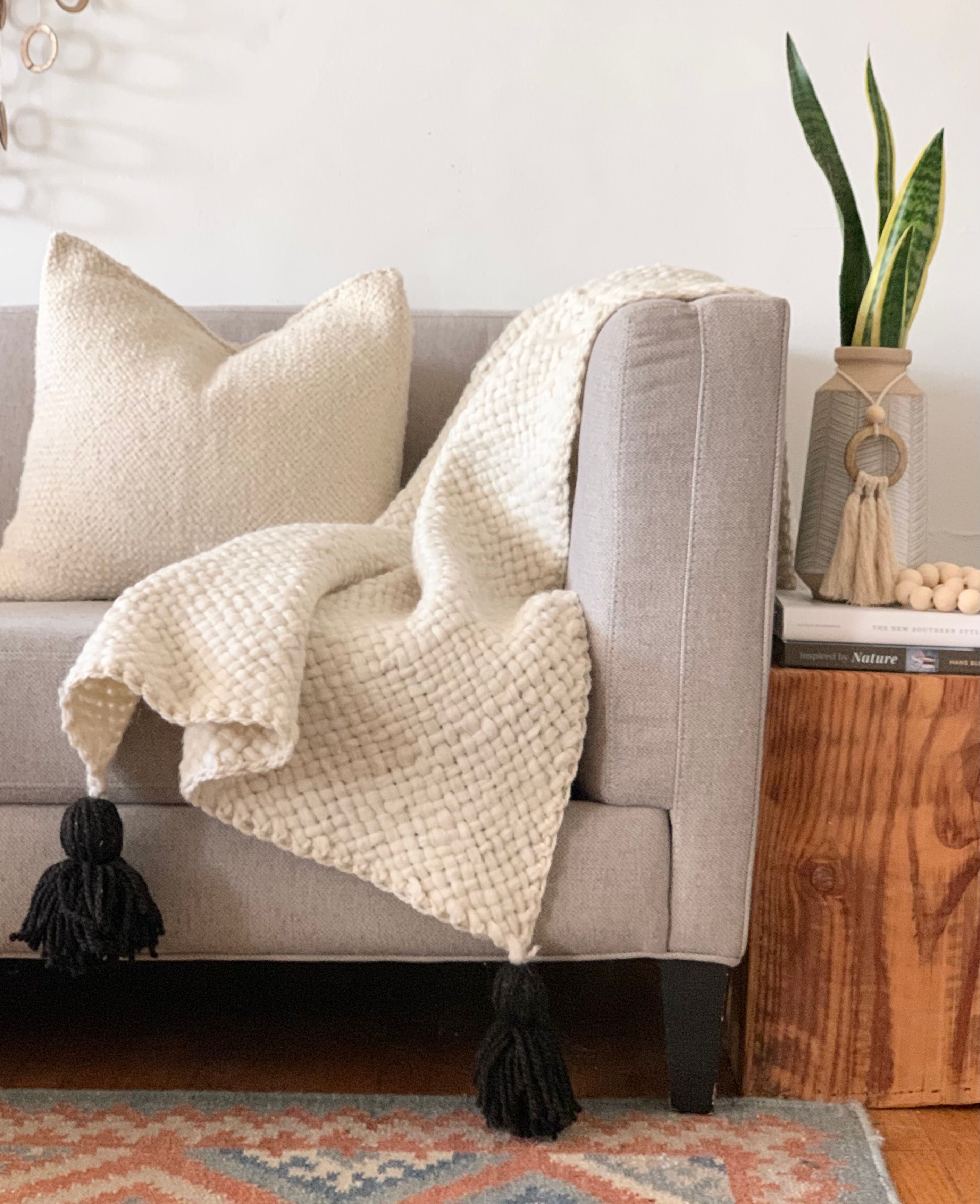 Ivory textured wool Boho pillow cover