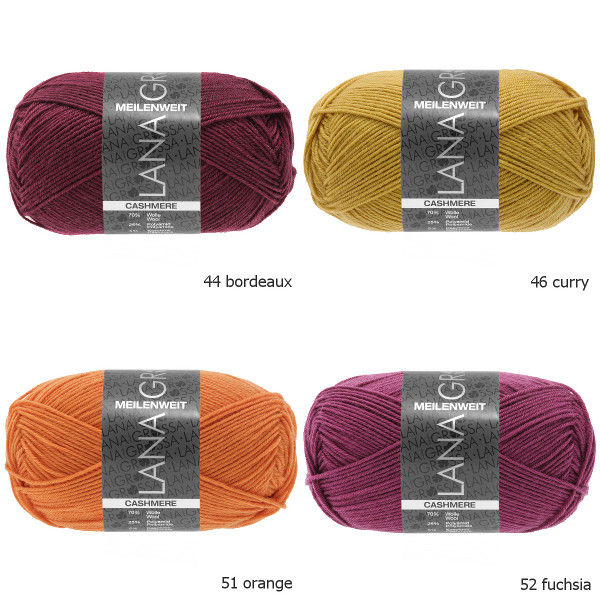 Miniaturbild: Meilenweit 50g Cashmere Fb. bordeaux, curry, orange, fuchsia