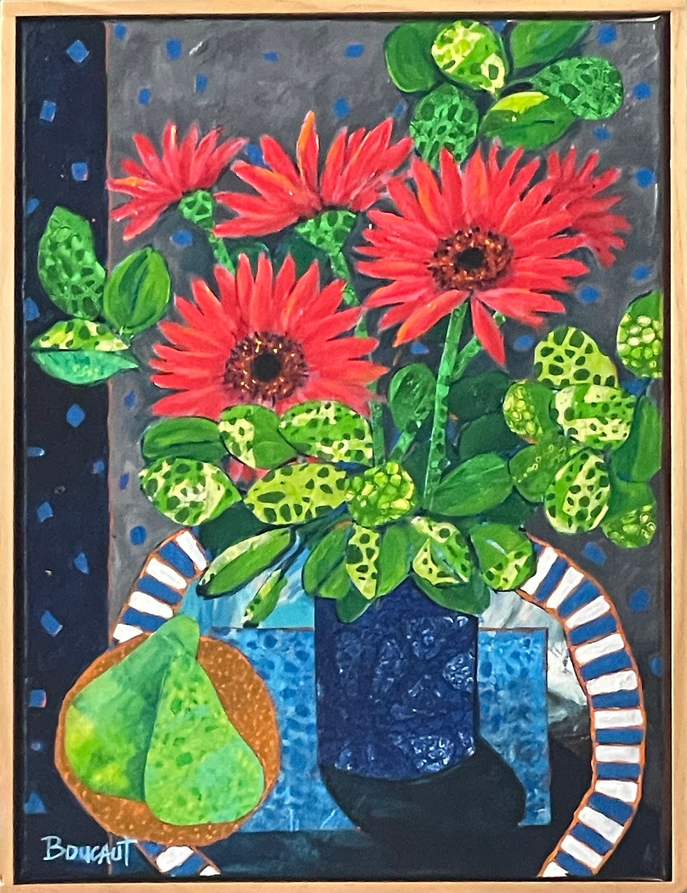 Red Gerberas, Green Pears