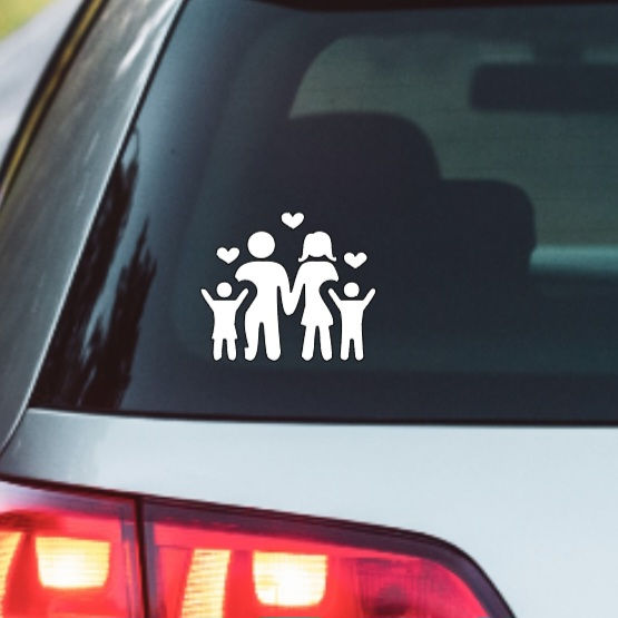 family with kids and love hearts decal