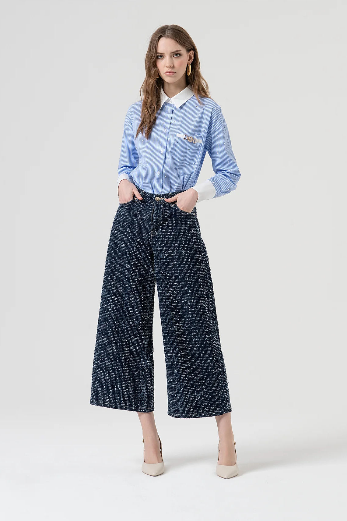 Vaqueros Fracomina cropped denim bouclè