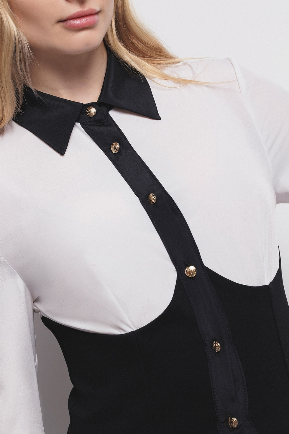 Miniatura: Camisa bimateria en punto milano Negro Offwhite - Gaëlle Paris