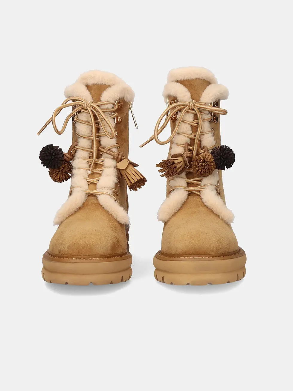 Miniatura: Botines Exe ante camel con pompones