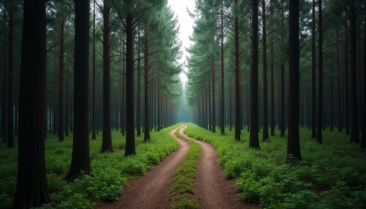 High angle view of a winding forest path symbolizing a journey of self-discovery