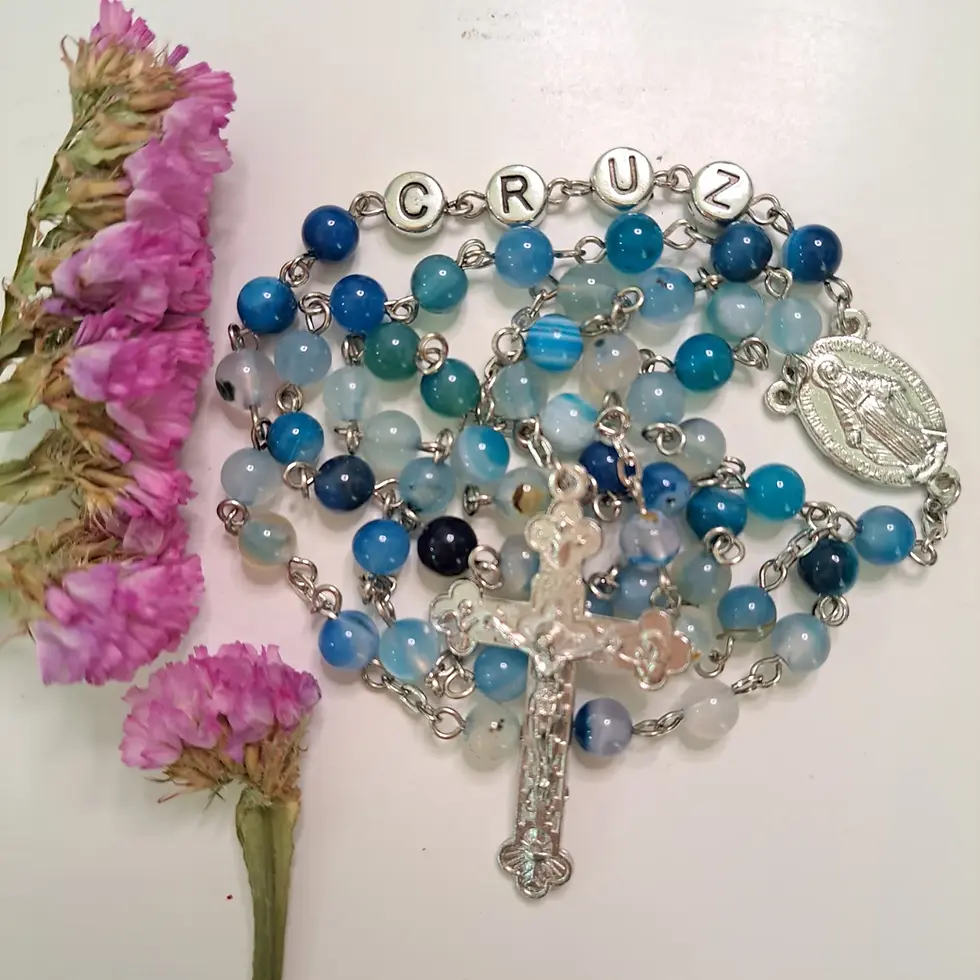 Thumbnail: Blue Agate Chain Linked Personalized Rosary