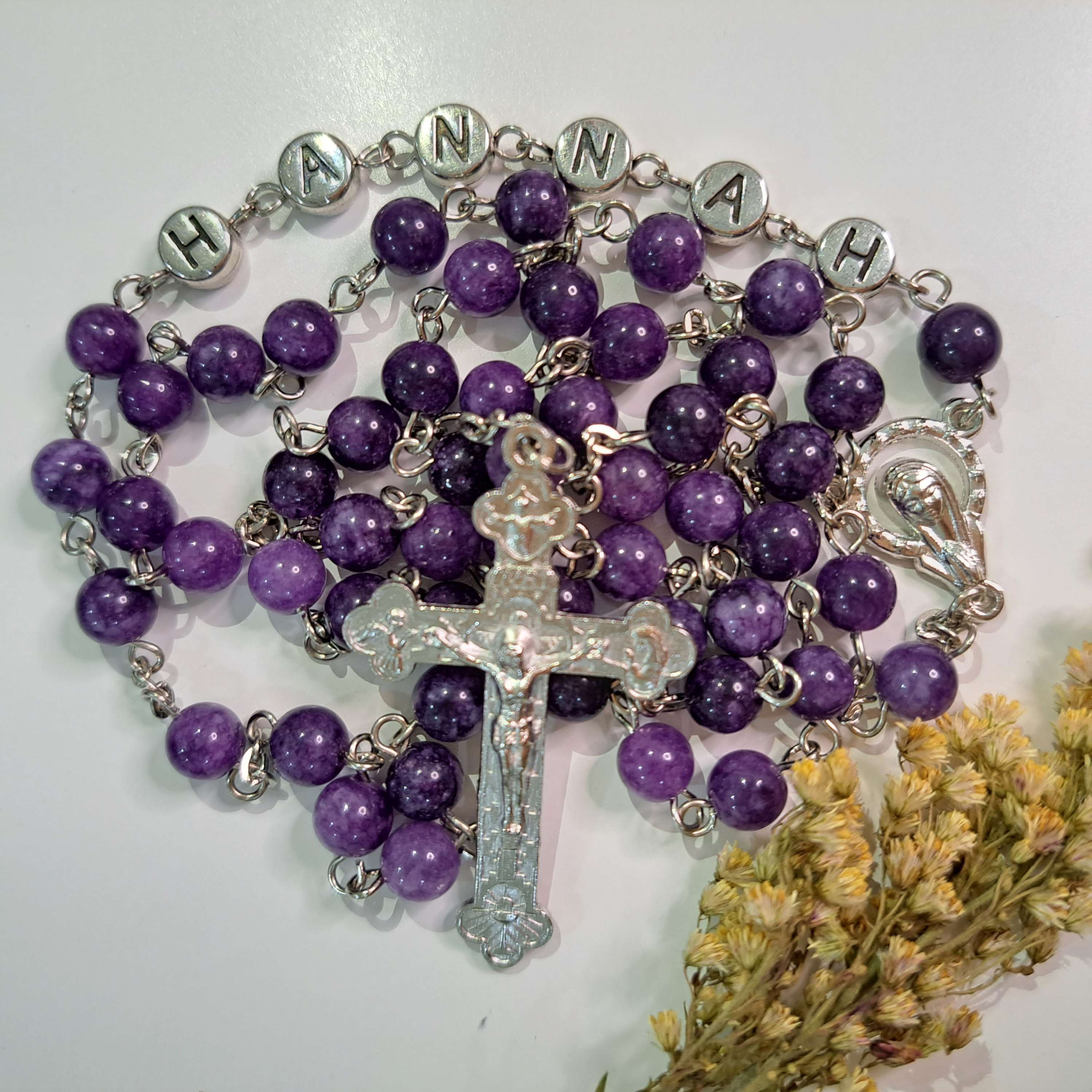 Dark Purple Angelite Stone Personalized Rosary