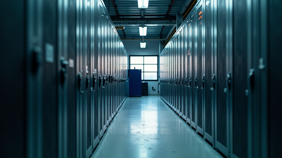 High angle view of a secure data disposal facility with organized equipment