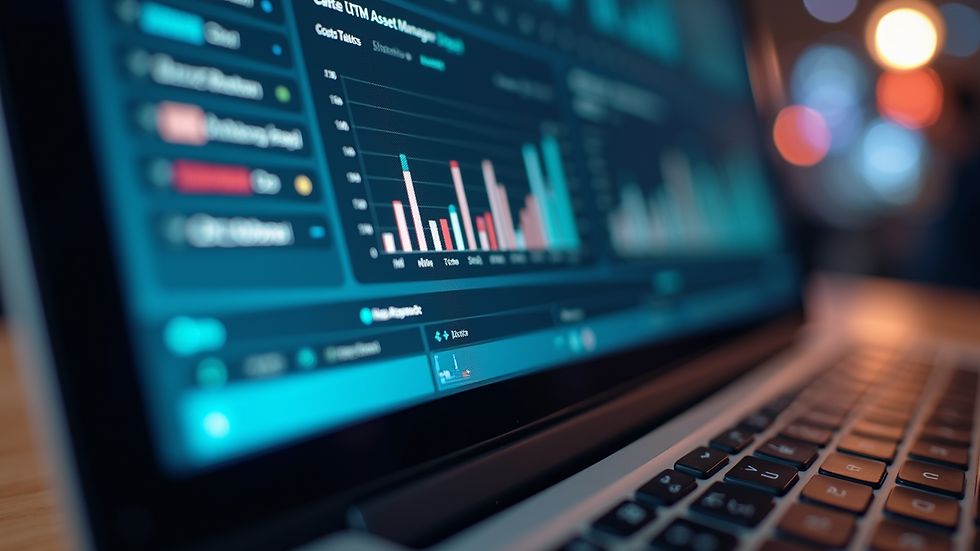 Eye-level view of a computer screen displaying IT asset management software dashboard