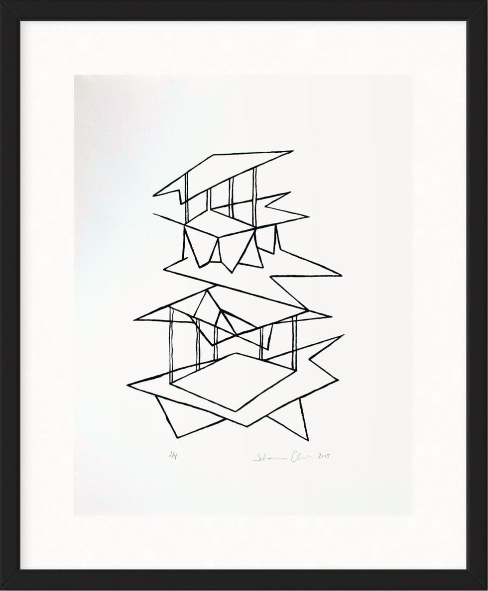 Abstract geometric drawing of a building.