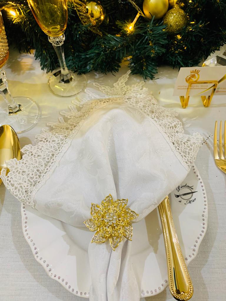 Miniatura: Argola Bruxelas flor Dourada cravejada cx c/ 4 peças 