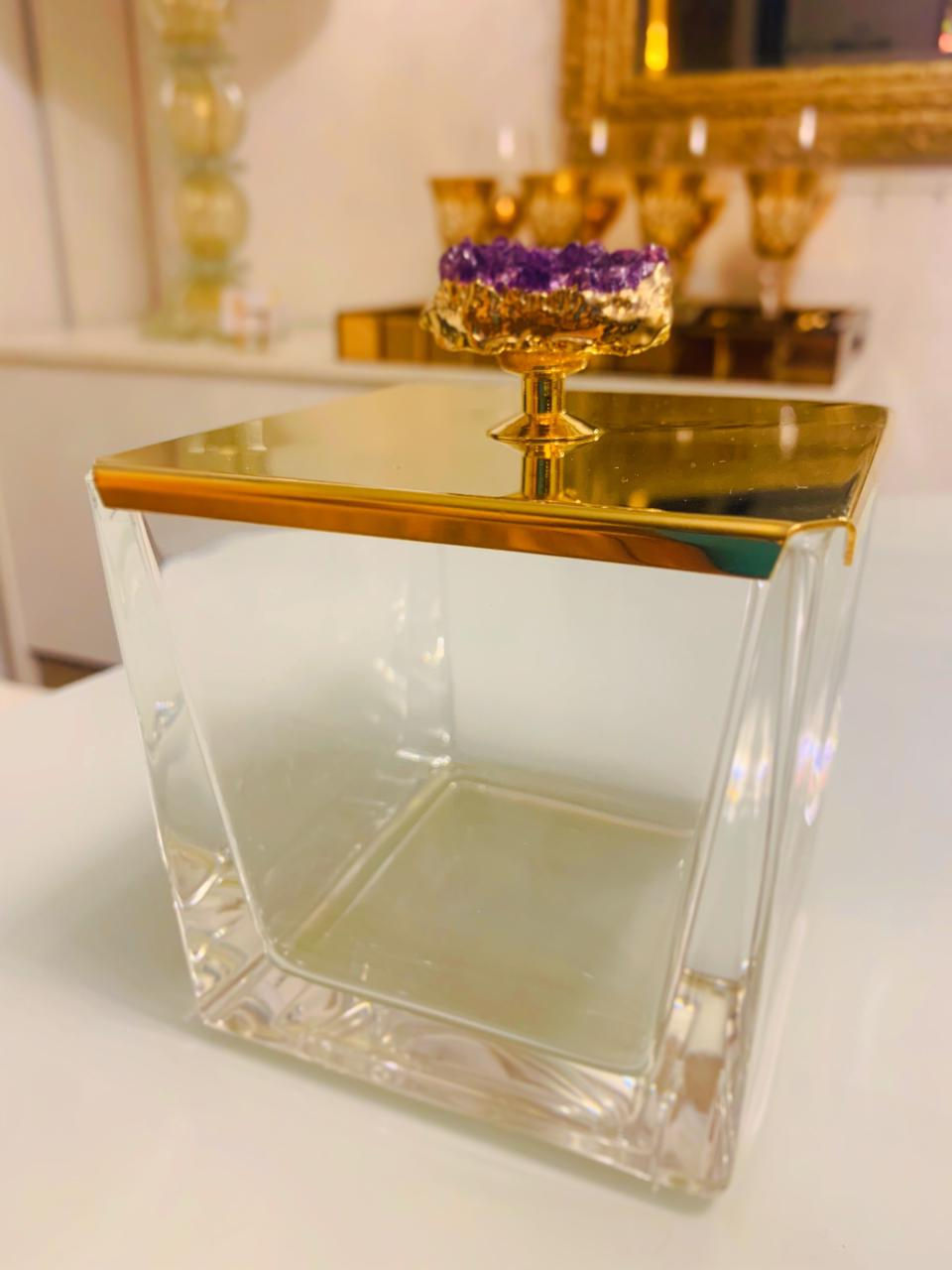 Miniatura: Caixa Riviera Quadrada banho de Ouro 24k e Druza