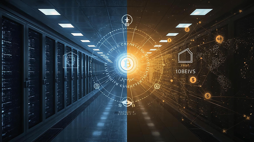 Digital split-screen showing CBDC on one side and Wyoming’s Frontier Stable Token (FRNT) on the other, highlighting transparency, 102% reserves, and privacy protections of state-issued stablecoins.