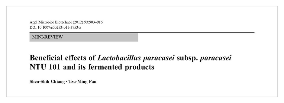 AMB (2012) Beneficial effects of Lactobacillus paracasei  subsp. paracasei  NTU 101 and its fermented products