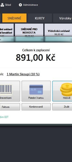 Výběr platební metody, formulář pokladního systému ZaKasou.