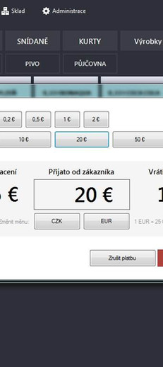 Formulář platba v eurech - pokladní systém ZaKasou