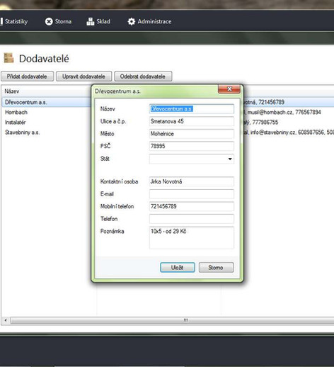 Formulář pokladního systému ZaKasou -Dodavatélé