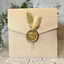 bunny ears and wax seal wedding invitation