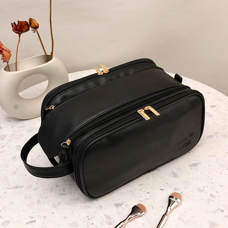 Thumbnail: Multifunctional Makeup Bag For Women PU Leather Large Capacity Portable Double Z