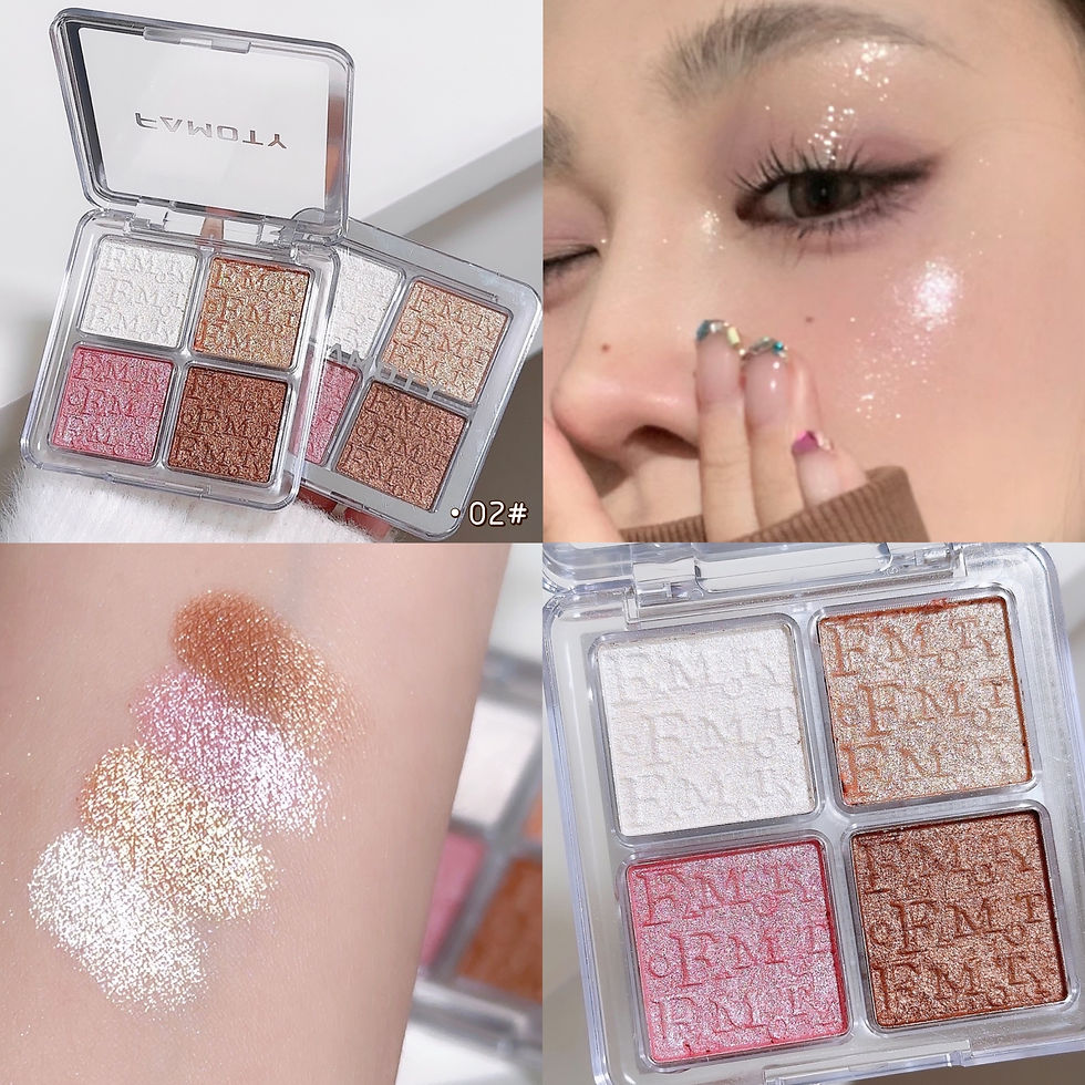 Thumbnail: 4-Color Face Highlighter Palette, Pearly Glitter Shimmer Smooth Baked Powder, La