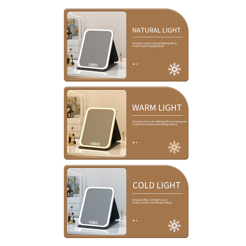 Thumbnail: LED Dimmable Makeup Mirror 3 Colors Light Modes Adjust Brightness USB Charing Fo