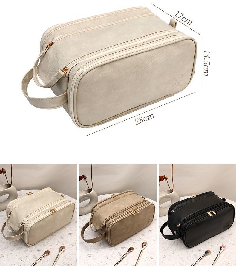 Thumbnail: Multifunctional Makeup Bag For Women PU Leather Large Capacity Portable Double Z
