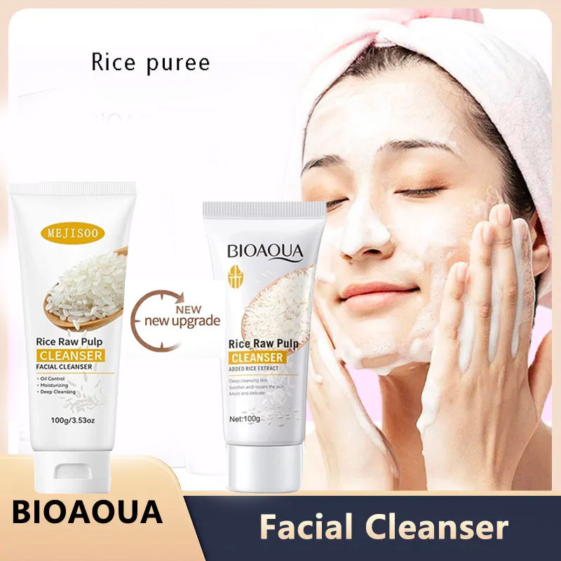 Rice Raw Pulp Facial Cleanser Face Wash Foam skincare Moisturizing Skin Brighten