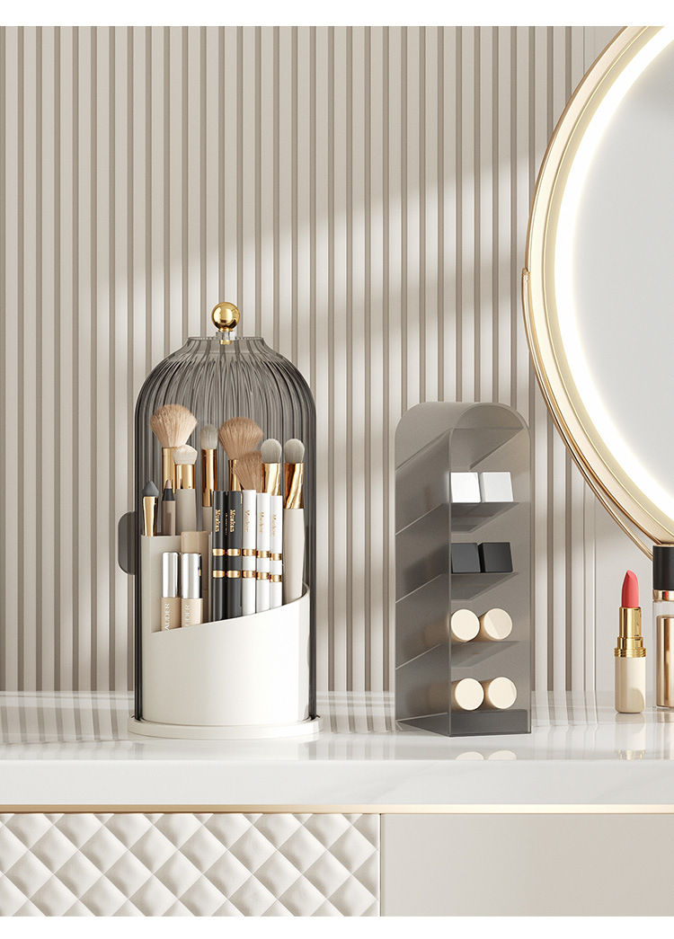 Thumbnail: 360° Rotating Makeup Brush Holder With Lid Luxury Cosmetic Organizer Lipstick E