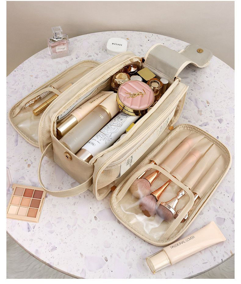 Thumbnail: Multifunctional Makeup Bag For Women PU Leather Large Capacity Portable Double Z