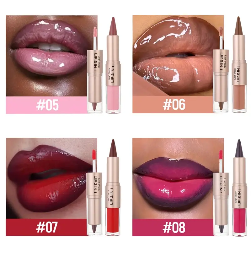 Thumbnail: 2 in1 Tapered Gradient Lipliner Pen Nude Brown Mirror Glass Lip Gloss Matte Lip 