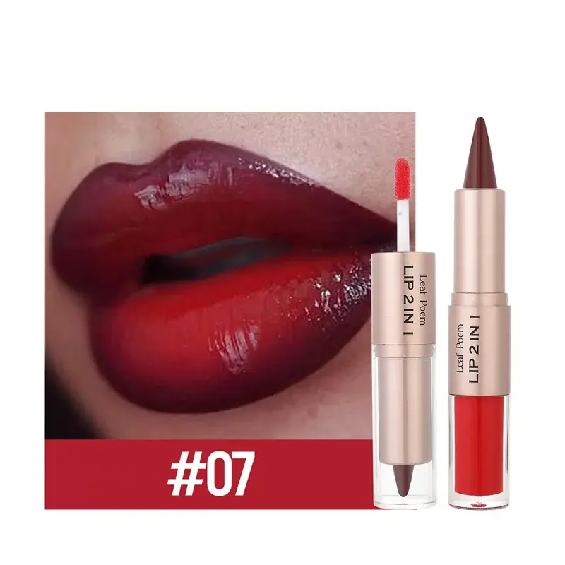 Thumbnail: 2 in1 Tapered Gradient Lipliner Pen Nude Brown Mirror Glass Lip Gloss Matte Lip 