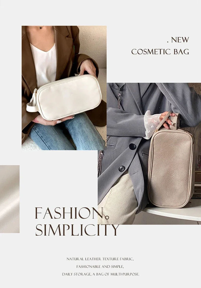 Thumbnail: Multifunctional Makeup Bag For Women PU Leather Large Capacity Portable Double Z