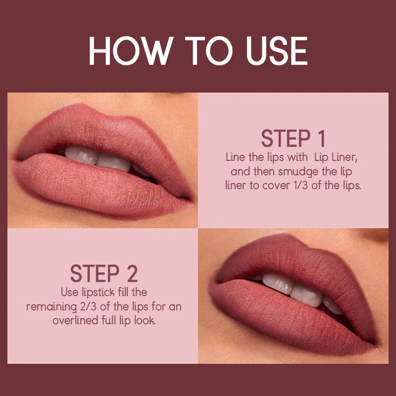 Thumbnail: Professional 2PCS Lip Liner Lipstick Set Matte Finish High Pigment Long Lasting 