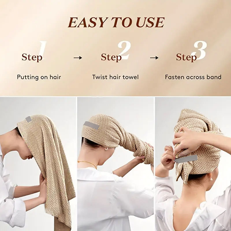 Thumbnail: Extra Large Microfiber Hair Towel Wrap – Quick Dry Turban with Elastic Band (U