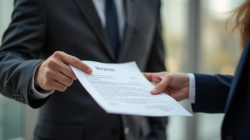 Eye-level view of a legal document being served