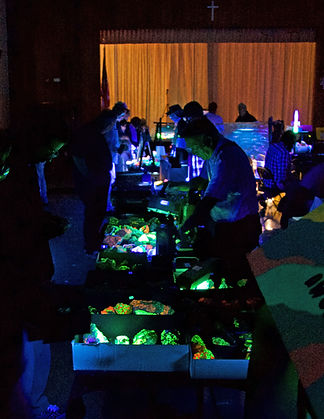 people at fluorescent mineral show